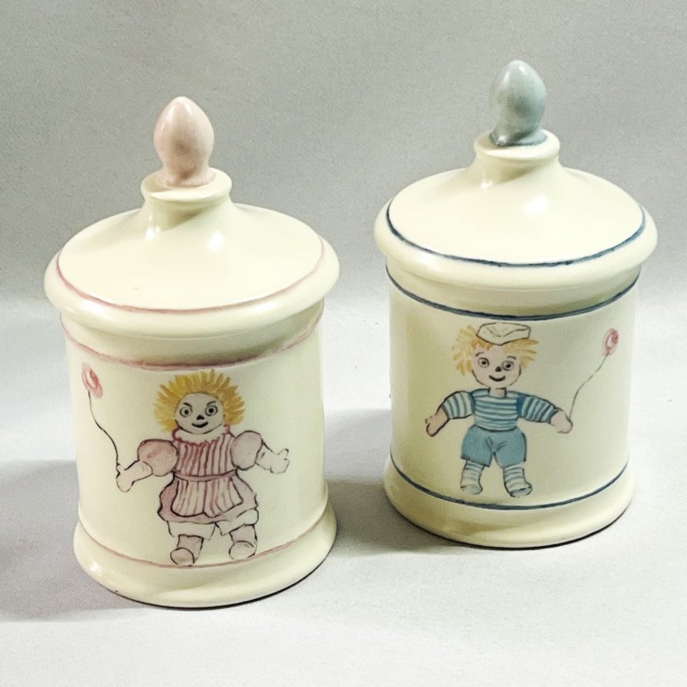 Whimsical Nursery Canisters Vintage Child Ceramic Apothecary Signed G Wilcox 6"